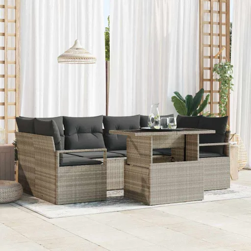 Conjunto de Sofá de Jardim   Cinzento-Claro (7 pcs)
