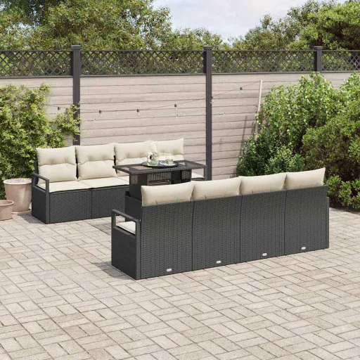 Conjunto de Sofá de Jardim   Preto Rattan Sintético (9 pcs)