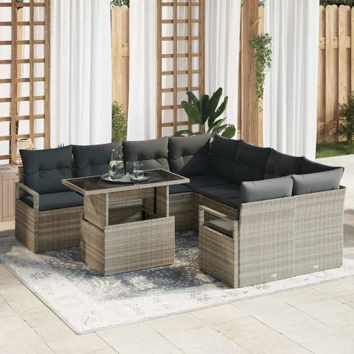 Conjunto de Sofá de Jardim   Cinzento-Claro (9 pcs)