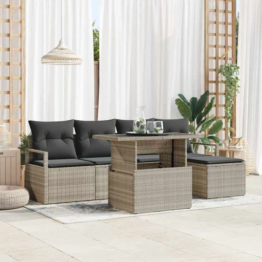 Conjunto de Sofá de Jardim   Cinzento-Claro (6 pcs)