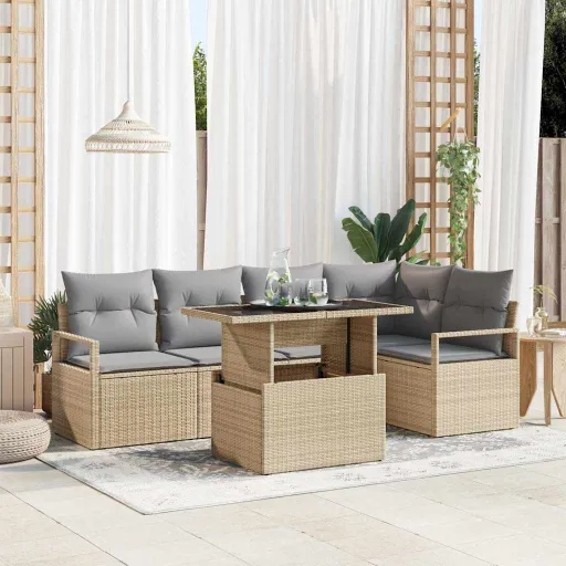 Conjunto de Sofá de Jardim   Bege Rattan Sintético (6 pcs)