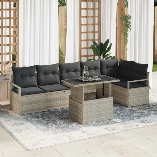 Conjunto de Sofá de Jardim   Cinzento-Claro (7 pcs)