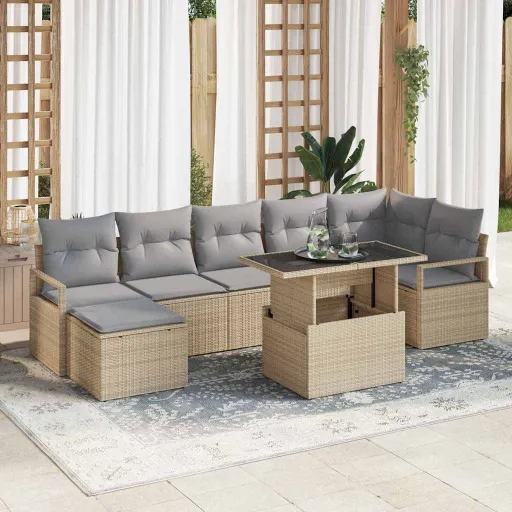 Conjunto de Sofá de Jardim   Bege Rattan Sintético (8 pcs)
