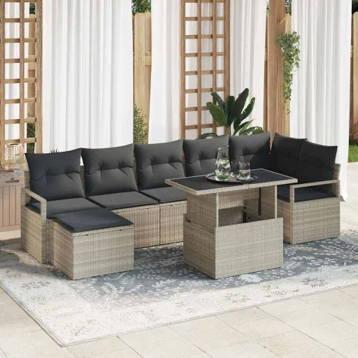 Conjunto de Sofá de Jardim   Cinzento-Claro (8 pcs)