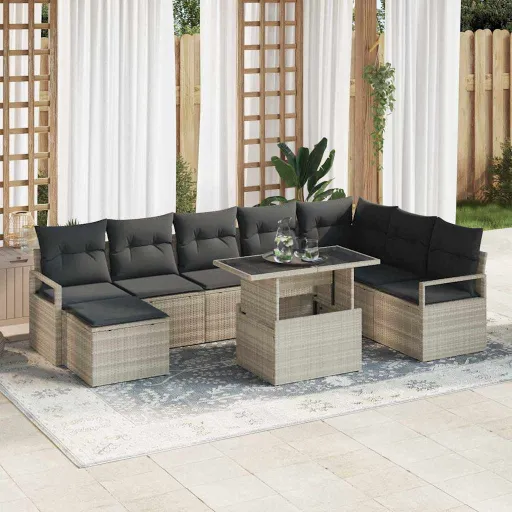 Conjunto de Sofá de Jardim   Cinzento-Claro (9 pcs)