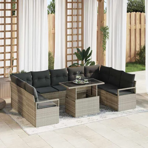 Conjunto de Sofá de Jardim   Cinzento-Claro (10 pcs)
