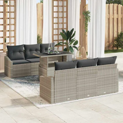 Conjunto de Sofá de Jardim   Cinzento-Claro (7 pcs)