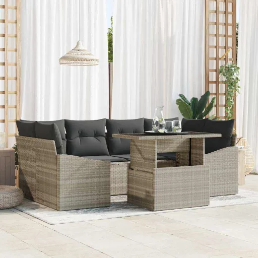 Conjunto de Sofá de Jardim   Cinzento-Claro (7 pcs)