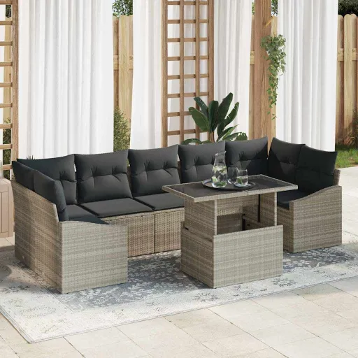 Conjunto de Sofá de Jardim   Cinzento-Claro (8 pcs)
