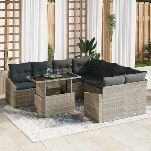 Conjunto de Sofá de Jardim   Cinzento-Claro (9 pcs)