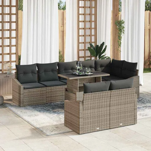 Conjunto de Sofá de Jardim com Almofada Ajustável   Cinzeto (9 pcs)