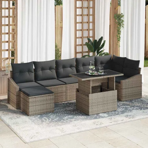 Conjunto de Sofá de Jardim com Almofada   Cinzeto (8 pcs)
