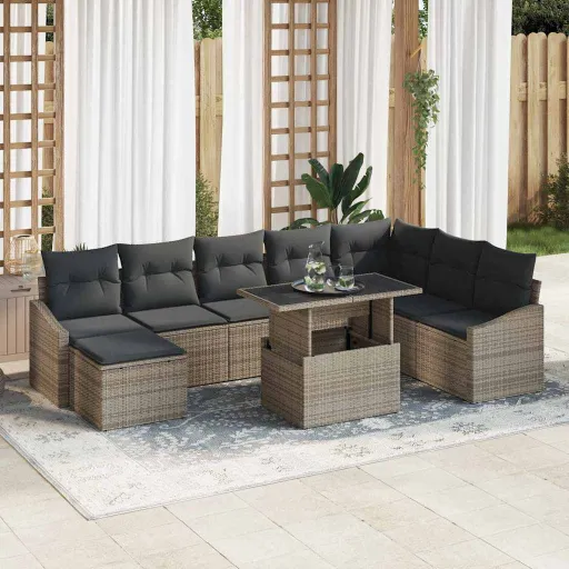 Conjunto de Sofá de Jardim com Almofada   Cinzeto (9 pcs)