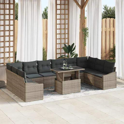 Conjunto de Sofá de Jardim com Almofada   Cinzeto (11 pcs)