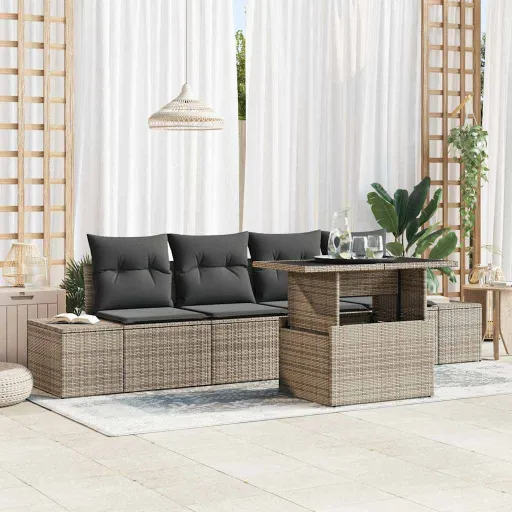 Conjunto de Sofá de Jardim com Almofada Ajustável   Cinzeto (5 pcs)