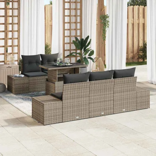 Conjunto de Sofá de Jardim com Almofada Ajustável   Cinzeto (6 pcs)