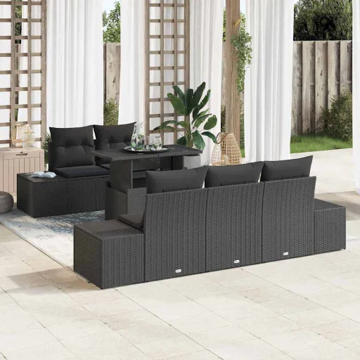 Conjunto de Sofá de Jardim com Almofada Ajustável   Preto (6 pcs)
