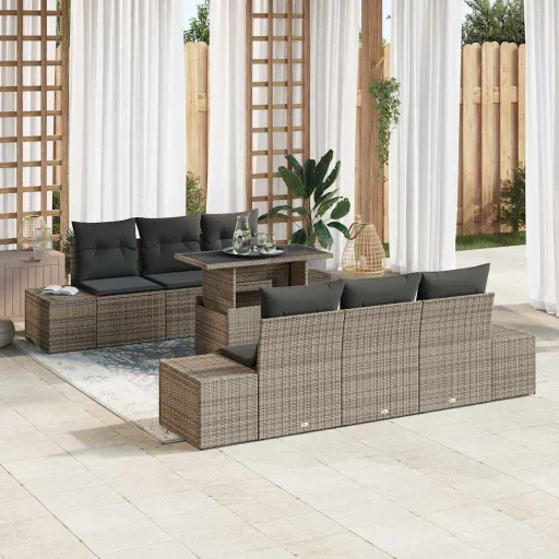 Conjunto de Sofá de Jardim com Almofada   Cinzeto (7 pcs)