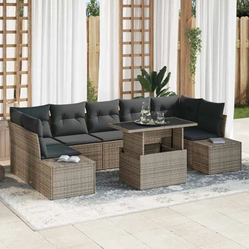 Conjunto de Sofá de Jardim com Almofada   Cinzeto (8 pcs)