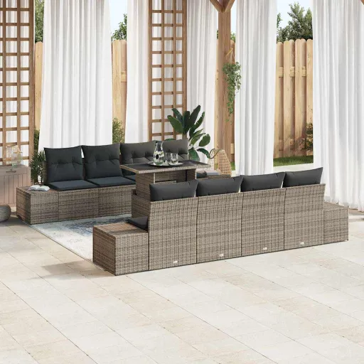 Conjunto de Sofá de Jardim com Almofada   Cinzeto (9 pcs)