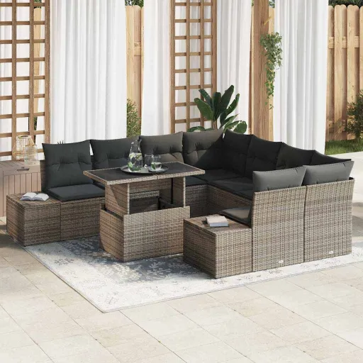 Conjunto de Sofá de Jardim com Almofada   Cinzeto (9 pcs)
