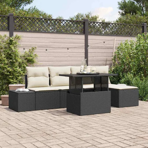 Conjunto de Sofá de Jardim   Preto Rattan Sintético (6 pcs)