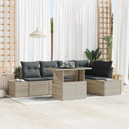 Conjunto de Sofá de Jardim   Cinzento-Claro (6 pcs)