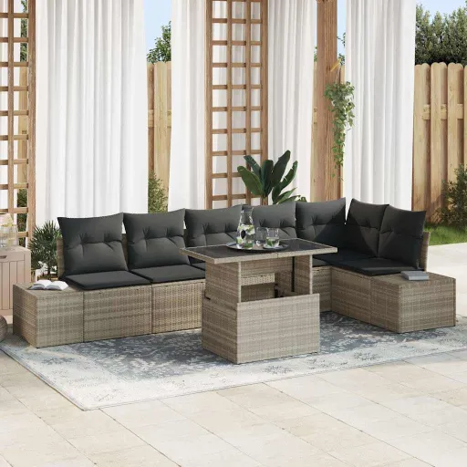 Conjunto de Sofá de Jardim   Cinzento-Claro (7 pcs)