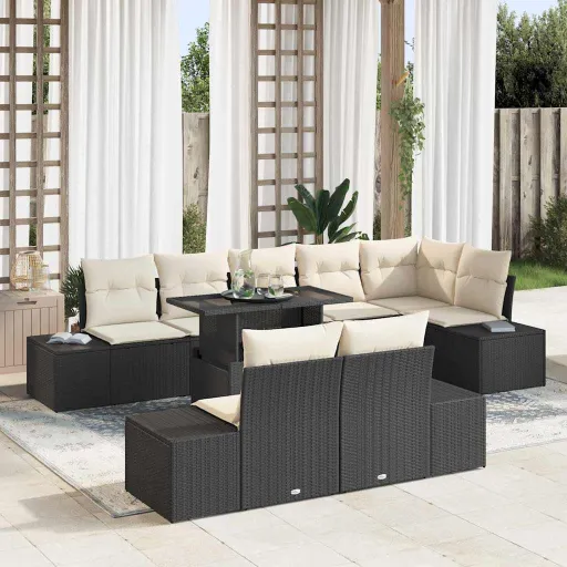 Conjunto de Sofá de Jardim   Preto Rattan Sintético (9 pcs)