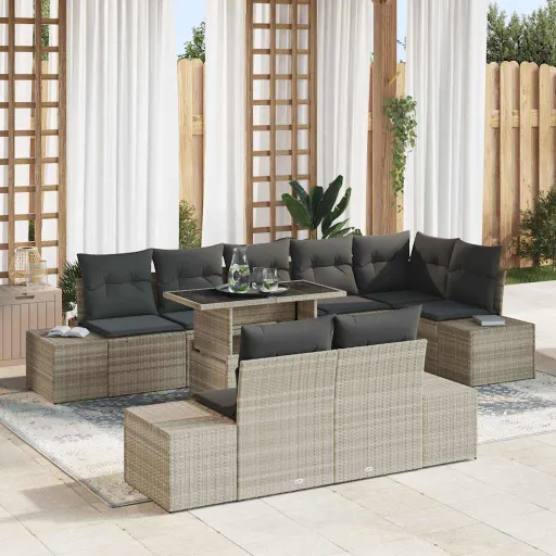 Conjunto de Sofá de Jardim   Cinzento-Claro (9 pcs)