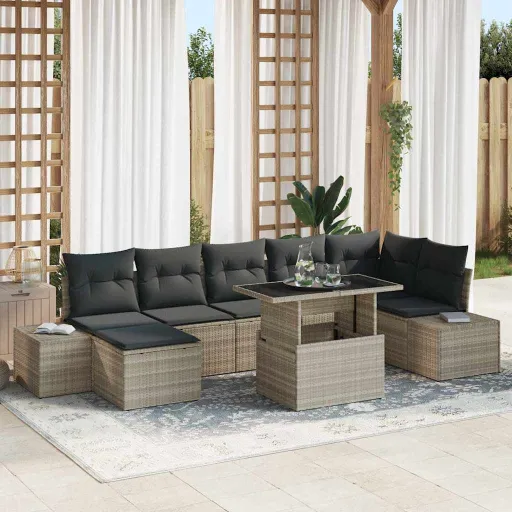 Conjunto de Sofá de Jardim   Cinzento-Claro (8 pcs)