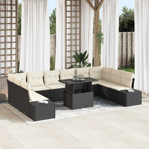 Conjunto de Sofá de Jardim   Preto Rattan Sintético (11 pcs)
