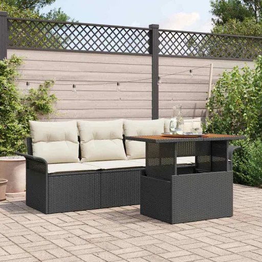 Conjunto de Sofá de Jardim   Preto Rattan Sintético (5 pcs)