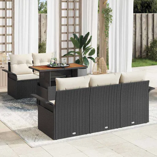 Conjunto de Sofá de Jardim   Preto Rattan Sintético (6 pcs)