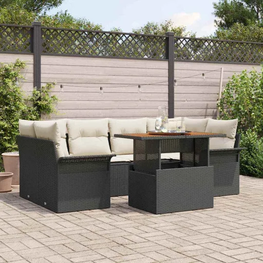 Conjunto de Sofá de Jardim   Preto Rattan Sintético (7 pcs)