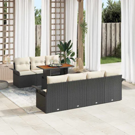 Conjunto de Sofá de Jardim   Preto Rattan Sintético (8 pcs)