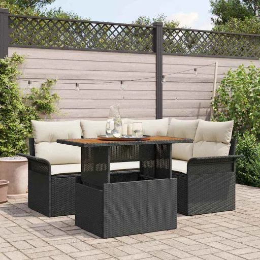 Conjunto de Sofá de Jardim   Preto Rattan Sintético (5 pcs)