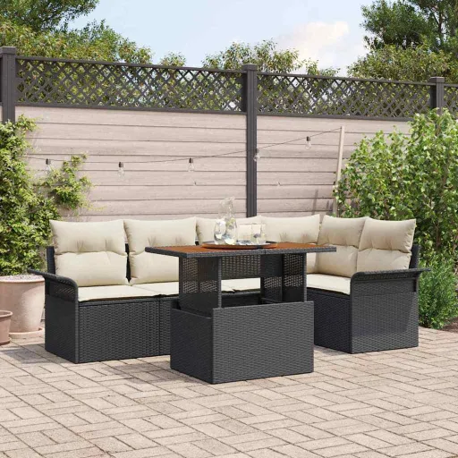 Conjunto de Sofá de Jardim   Preto Rattan Sintético (6 pcs)