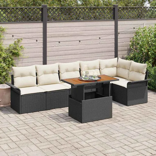 Conjunto de Sofá de Jardim   Preto Rattan Sintético (7 pcs)