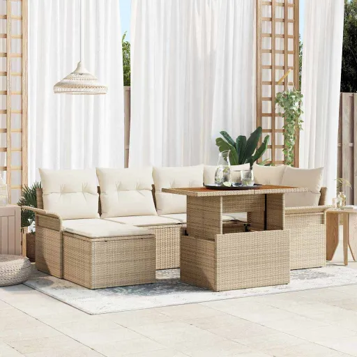Conjunto de Sofá de Jardim   Bege Rattan Sintético (7 pcs)