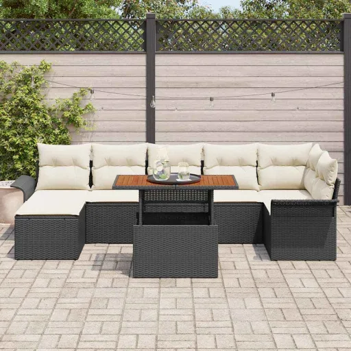 Conjunto de Sofá de Jardim   Preto Rattan Sintético (8 pcs)