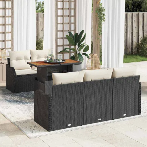 Conjunto de Sofá de Jardim   Preto Rattan Sintético (6 pcs)