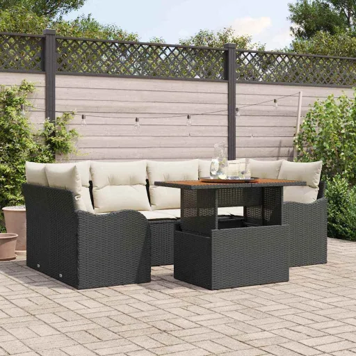 Conjunto de Sofá de Jardim   Preto Rattan Sintético (7 pcs)