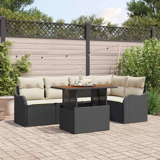 Conjunto de Sofá de Jardim   Preto Rattan Sintético (6 pcs)