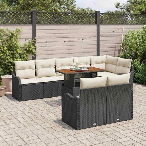 Conjunto de Sofá de Jardim   Preto Rattan Sintético (9 pcs)