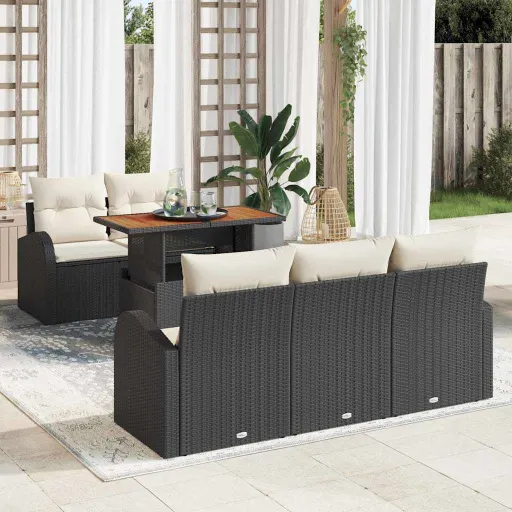 Conjunto de Sofá de Jardim   Preto Rattan Sintético (6 pcs)