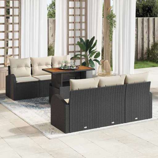 Conjunto de Sofá de Jardim   Preto Rattan Sintético (7 pcs)