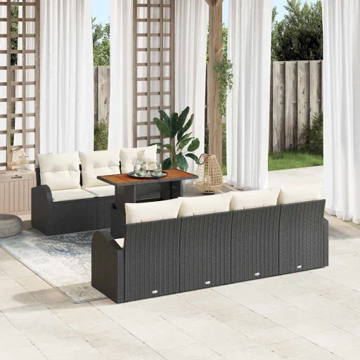 Conjunto de Sofá de Jardim   Preto Rattan Sintético (8 pcs)