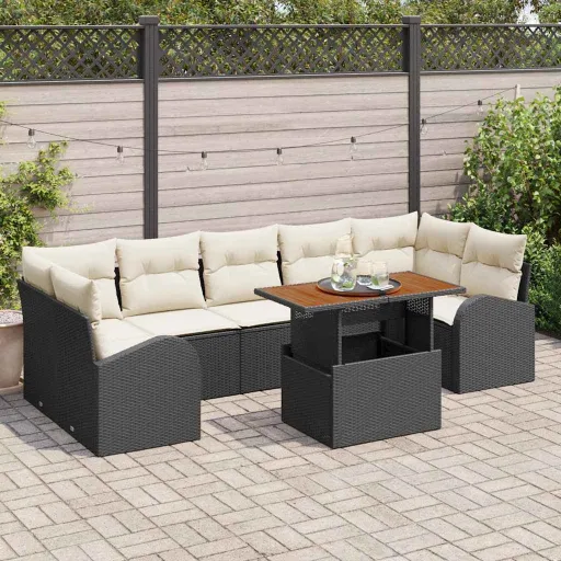 Conjunto de Sofá de Jardim   Preto Rattan Sintético (8 pcs)