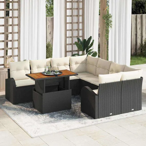 Conjunto de Sofá de Jardim   Preto Rattan Sintético (9 pcs)